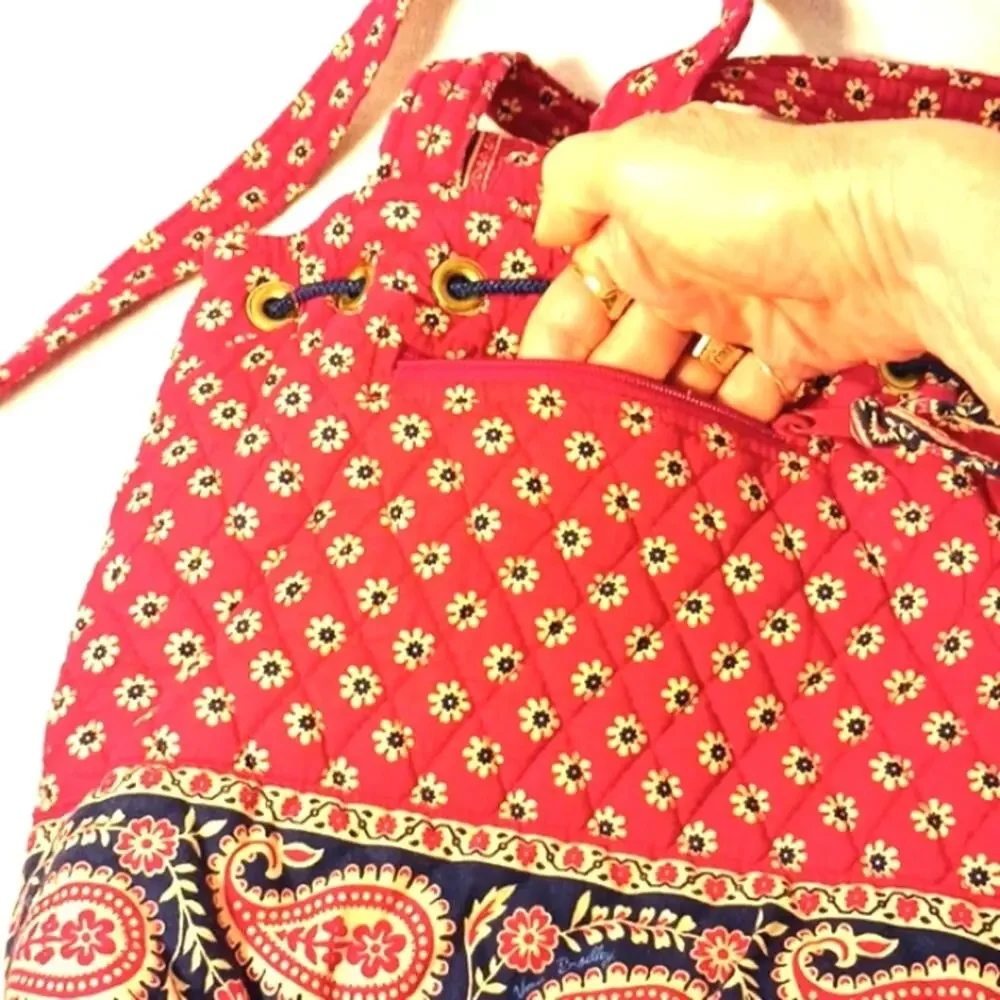 Vera Bradley‎ Backpack Red Paisley Boho Floral Quilted Cottage Hippie Festival